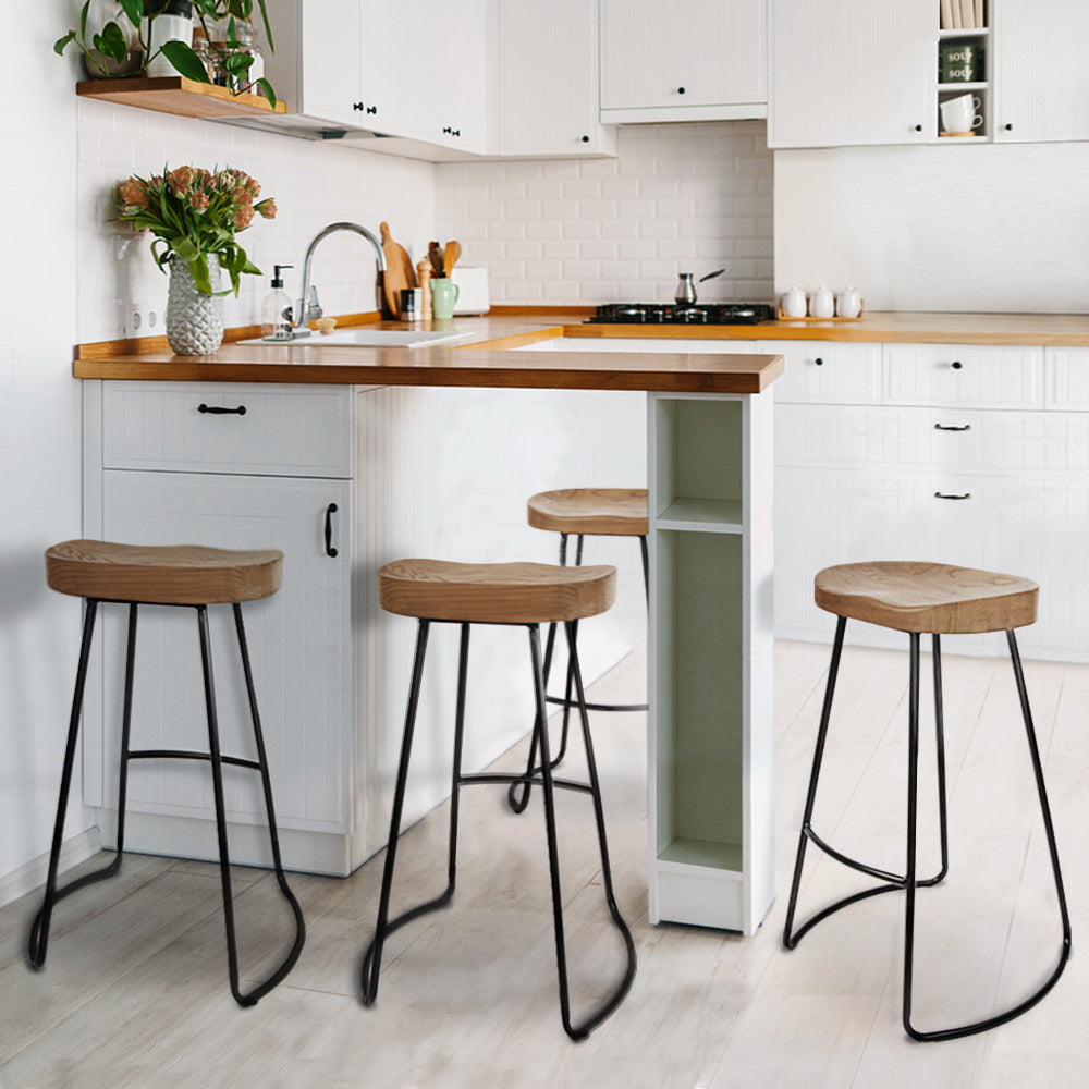 Set of 4 Elm Wood Backless Bar Stools 75cm - Black and Light Natural - image9