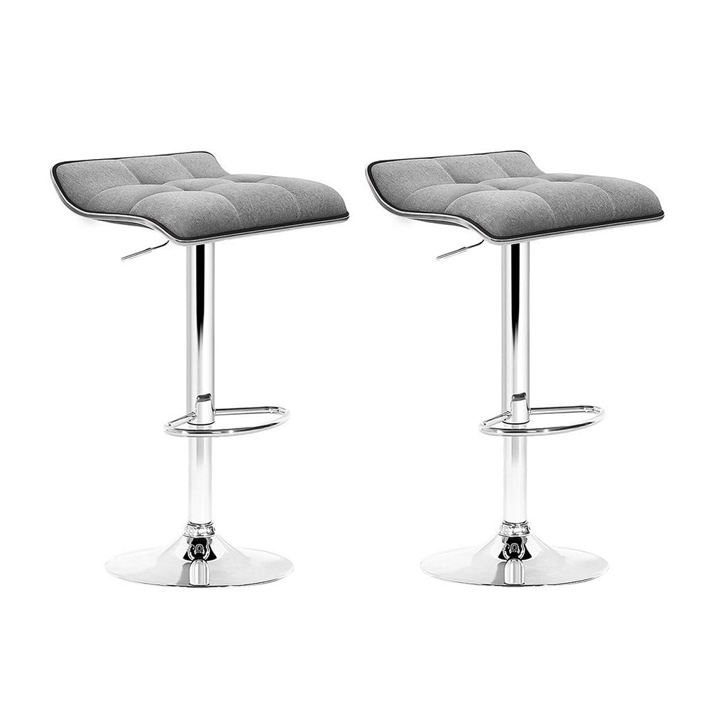 Set of 2 Fabric Bar Stools Swivel Bar Stools- Grey Chrome - image1