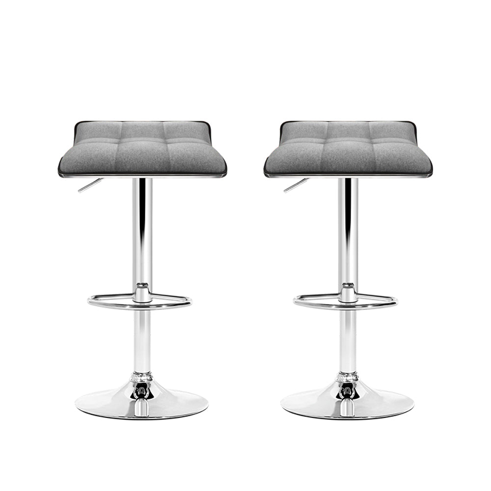 Set of 2 Fabric Bar Stools Swivel Bar Stools- Grey Chrome - image3