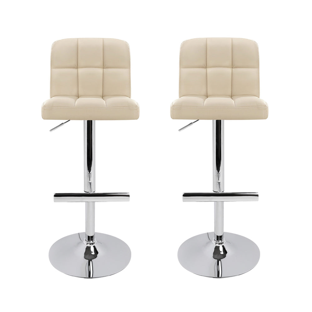 Set of 2 PU Leather Gas Lift Bar Stools - Beige - image3