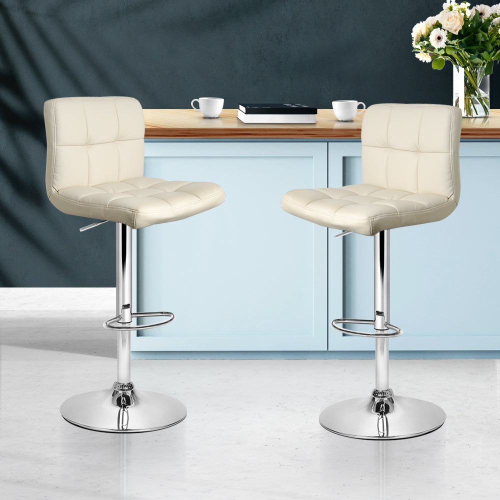 Set of 2 PU Leather Gas Lift Bar Stools - Beige - image7