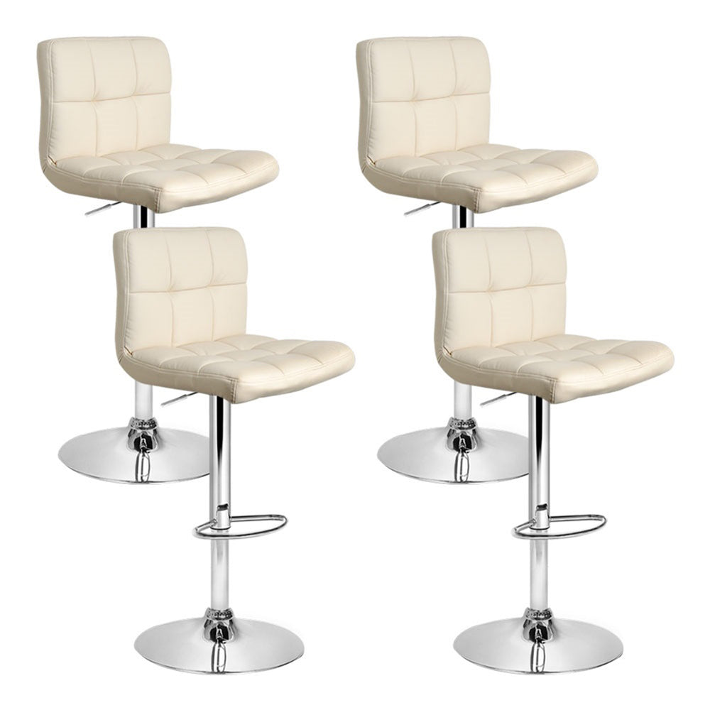 Set of 4 PU Leather Gas Lift Bar Stools - Beige - image1