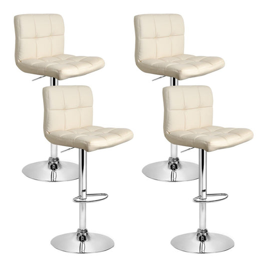 Set of 4 PU Leather Gas Lift Bar Stools - Beige - image1