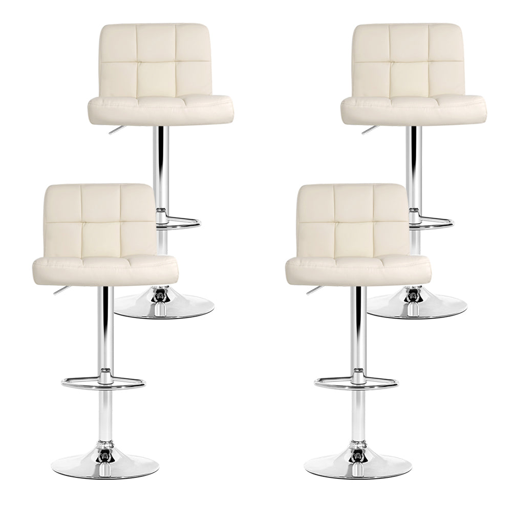 Set of 4 PU Leather Gas Lift Bar Stools - Beige - image6