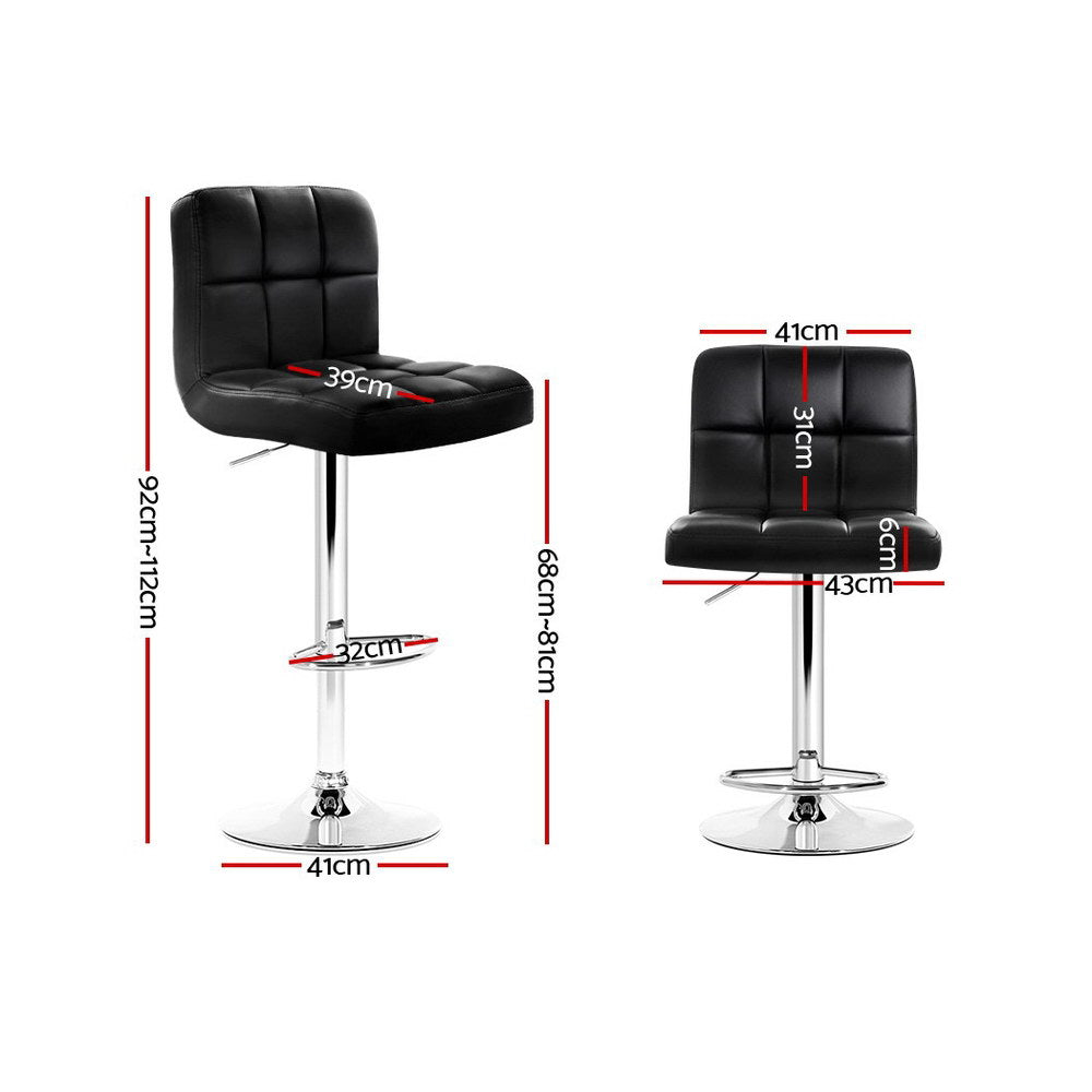 Set of 2 PU Leather Gas Lift Bar Stools - Black - image2