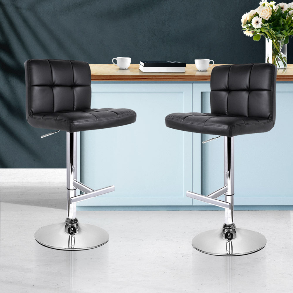 Set of 2 PU Leather Gas Lift Bar Stools - Black - image8