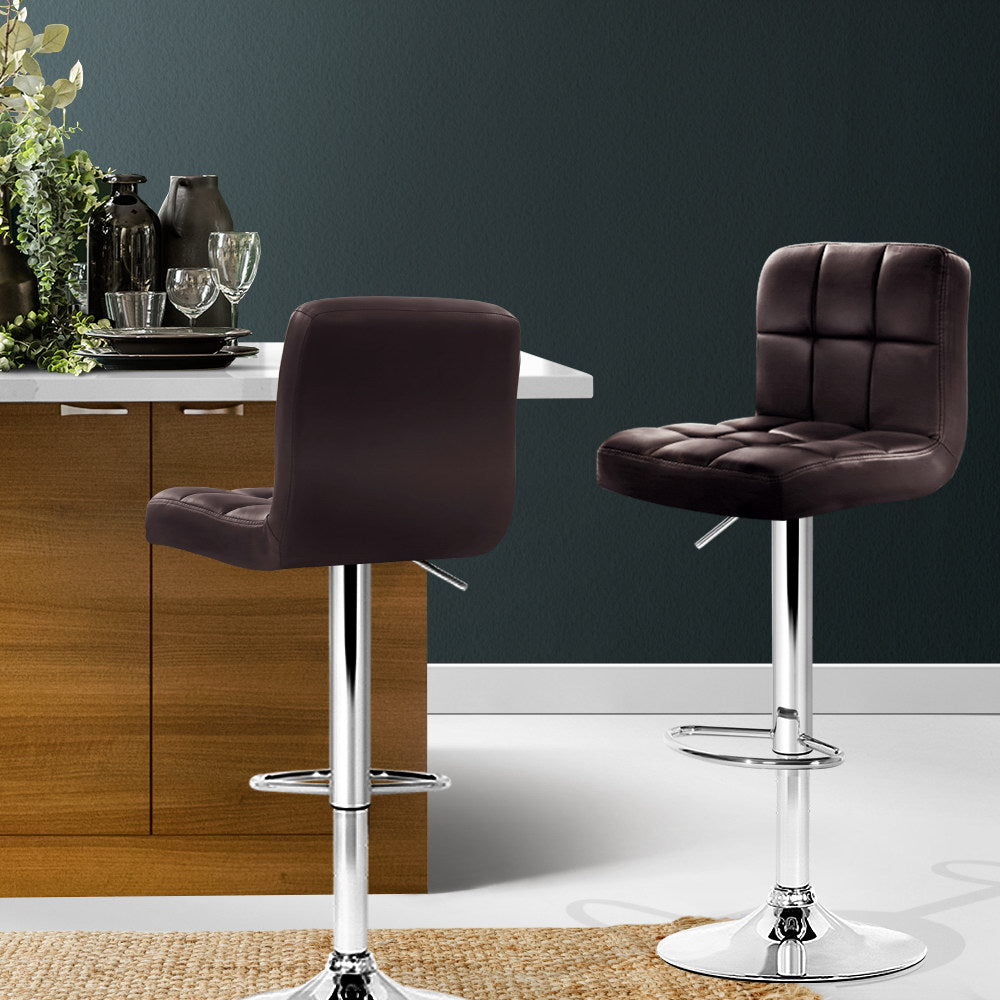 Set of 2 Gas Lift Bar Stools PU Leather - Chocolate Brown - image7