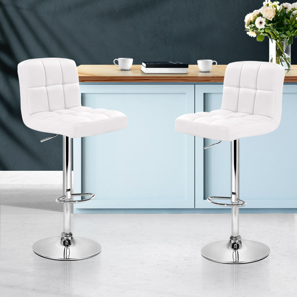 Set of 2 PU Leather Gas Lift Bar Stools - White - image7