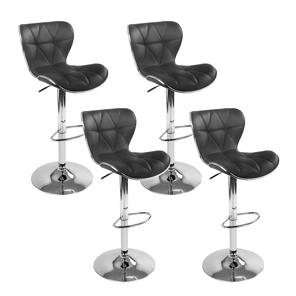 Set of 4 PU Leather Patterned Bar Stools - Black and Chrome - image1