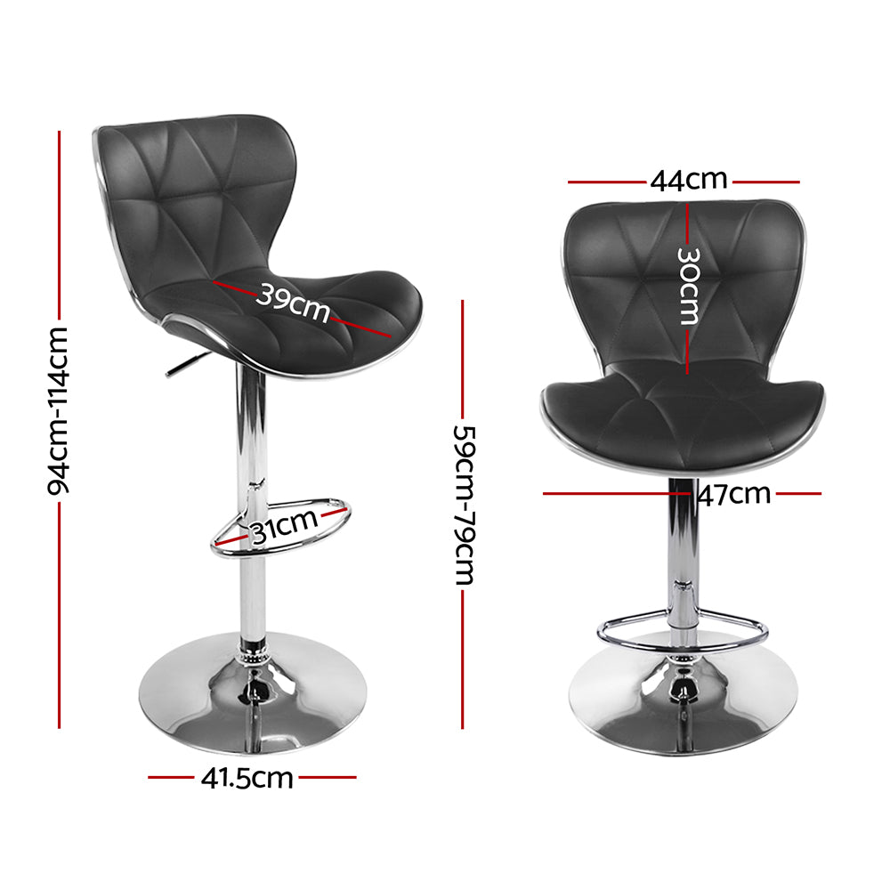 Set of 4 PU Leather Patterned Bar Stools - Black and Chrome - image2