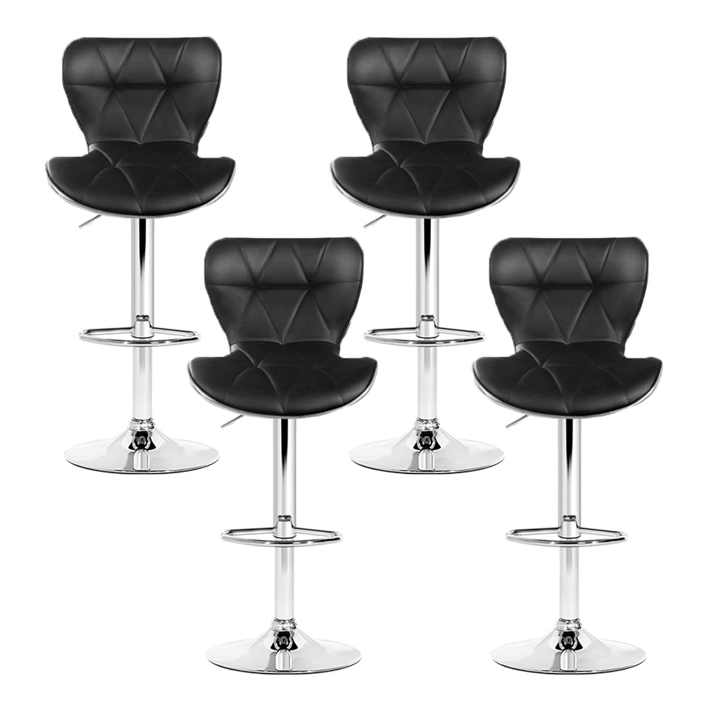 Set of 4 PU Leather Patterned Bar Stools - Black and Chrome - image4