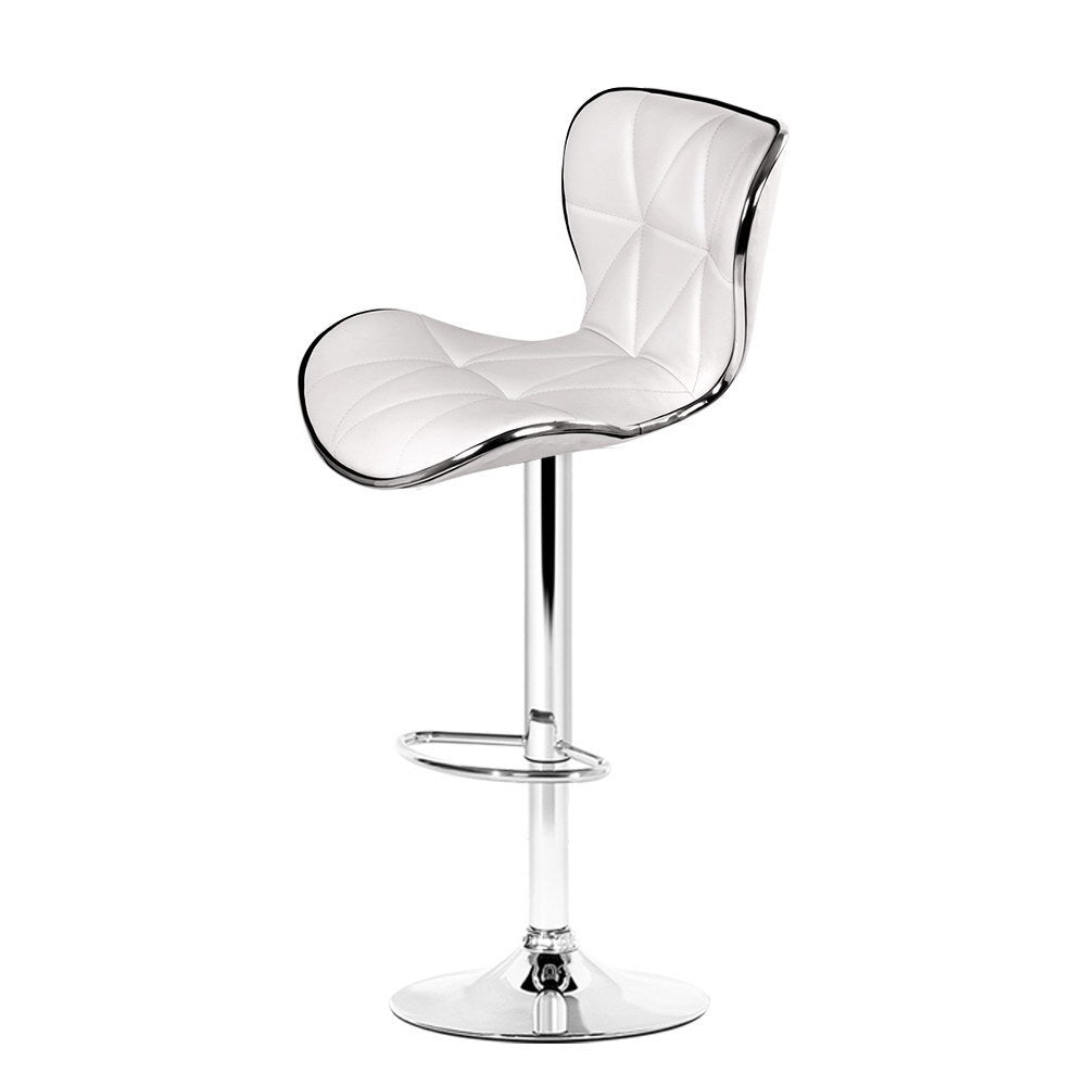 Set of 2 PU Leather Patterned Bar Stools - White and Chrome - image1