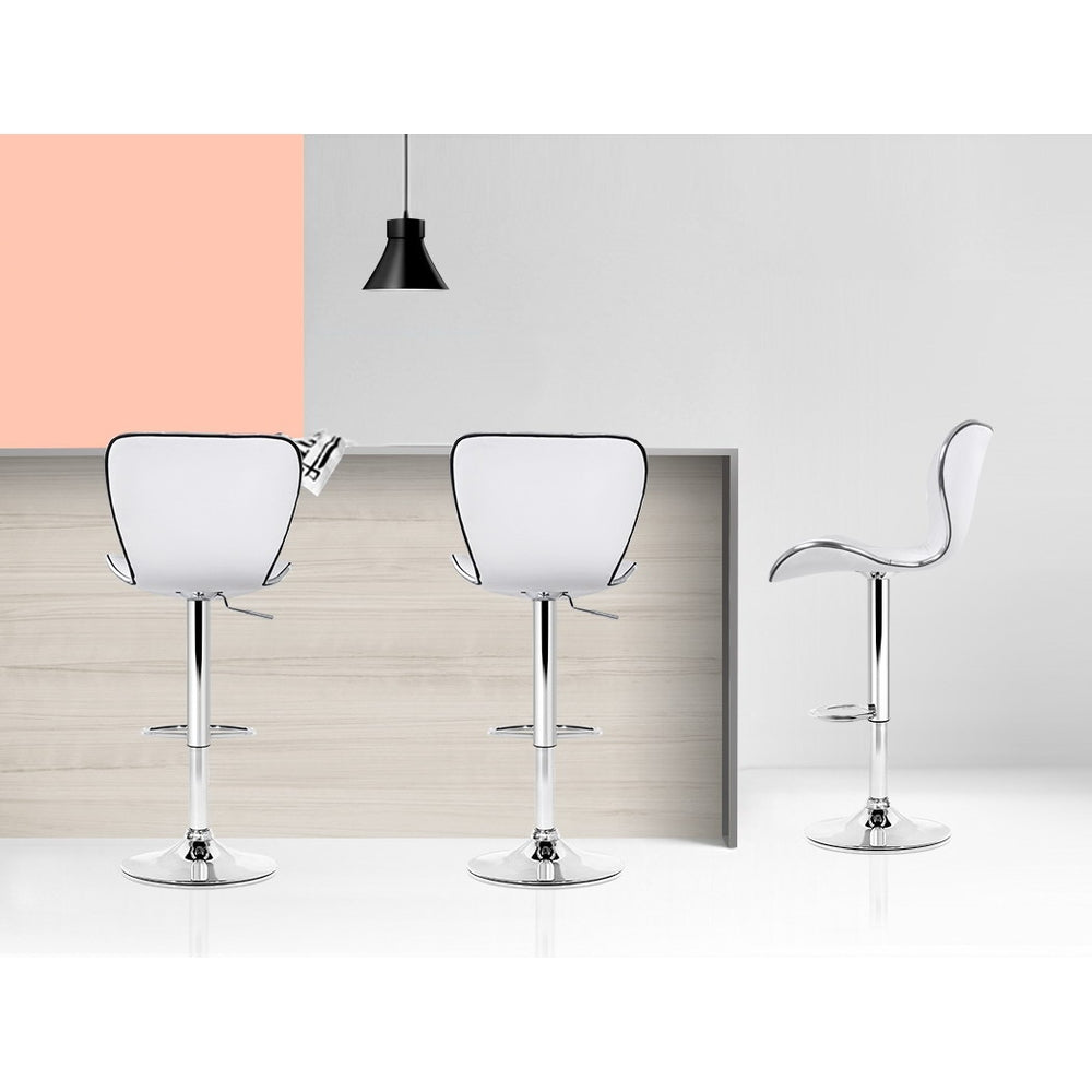 Set of 2 PU Leather Patterned Bar Stools - White and Chrome - image4