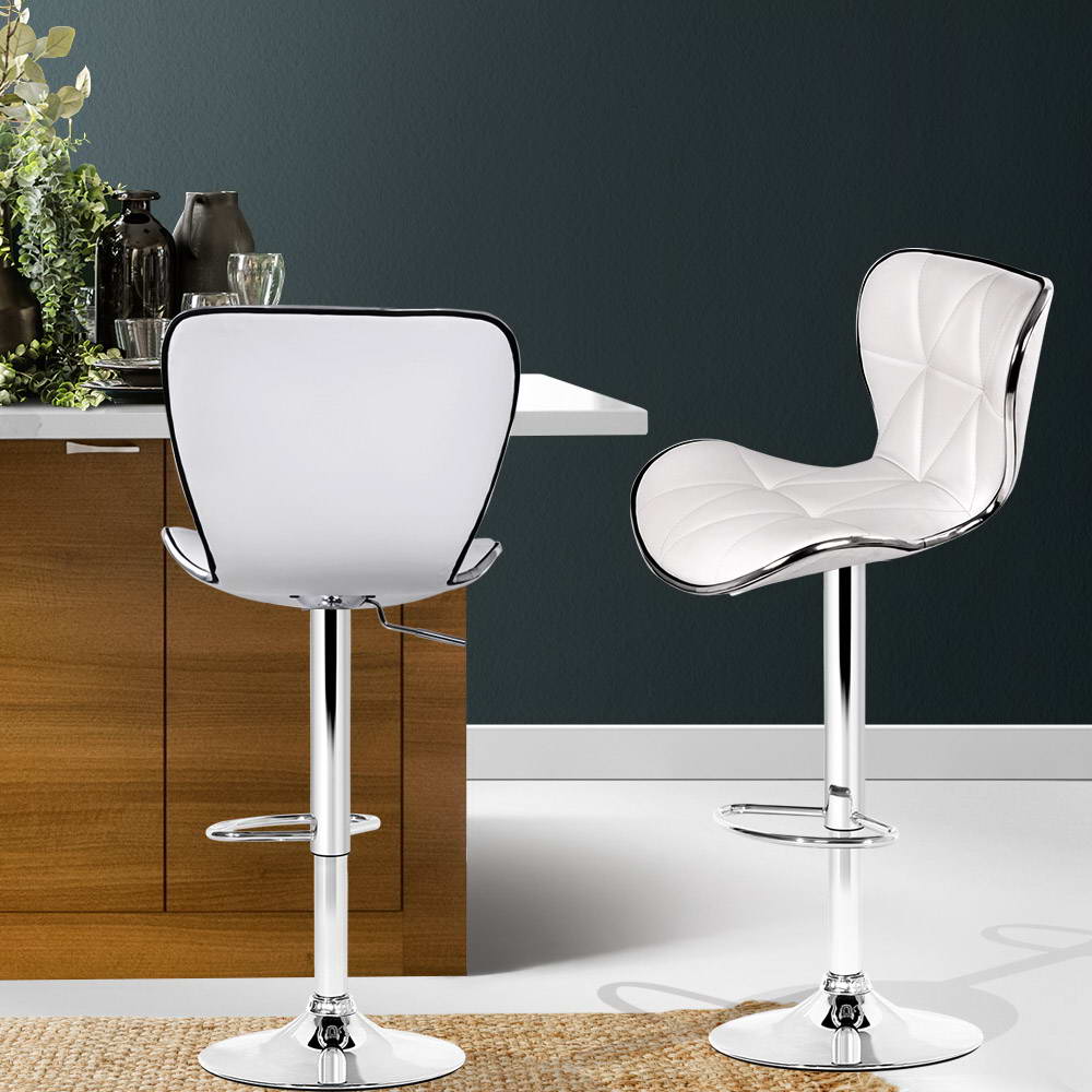 Set of 2 PU Leather Patterned Bar Stools - White and Chrome - image7