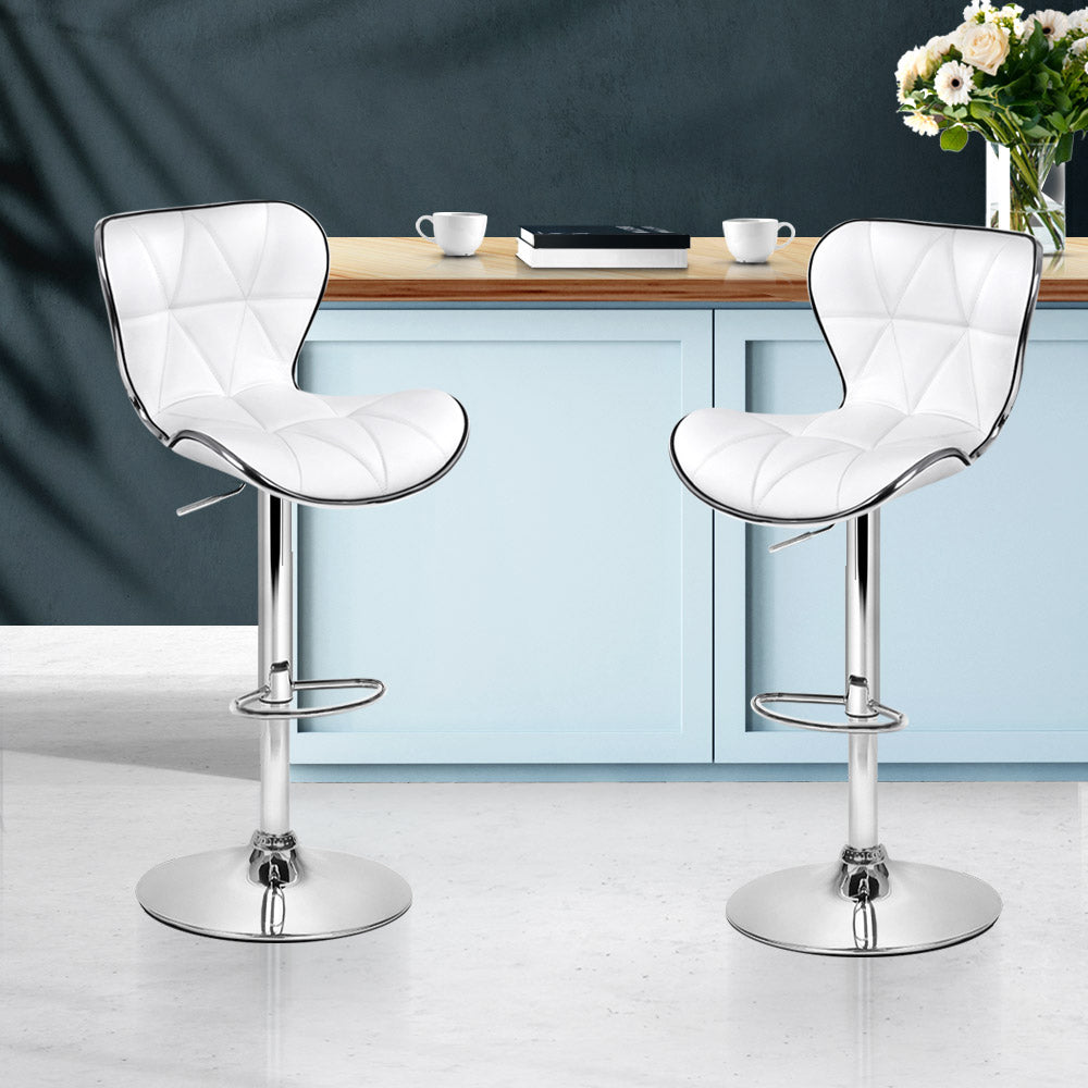 Set of 2 PU Leather Patterned Bar Stools - White and Chrome - image8