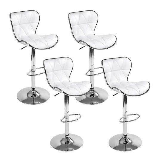 Set of 4 PU Leather Patterned Bar Stools - White and Chrome - image1