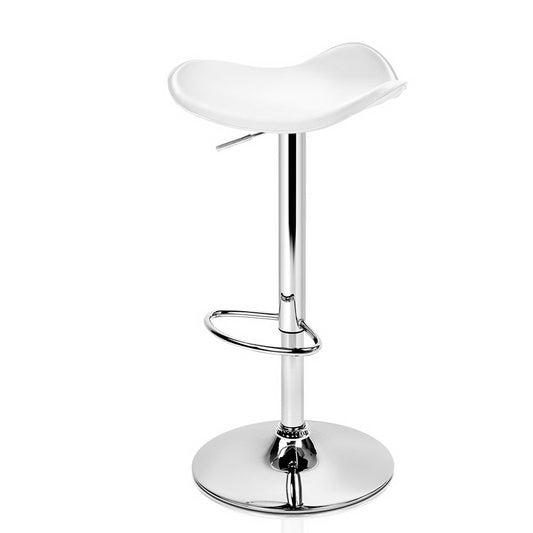 Set of 2 Gas Lift Bar Stools PU Leather - White and Chrome - image1