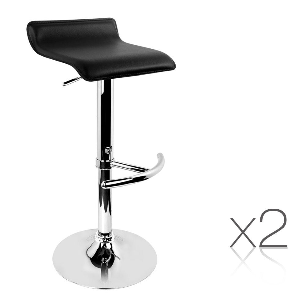 Set of 2 PU Leather Wave Style Bar Stools - Black - image1