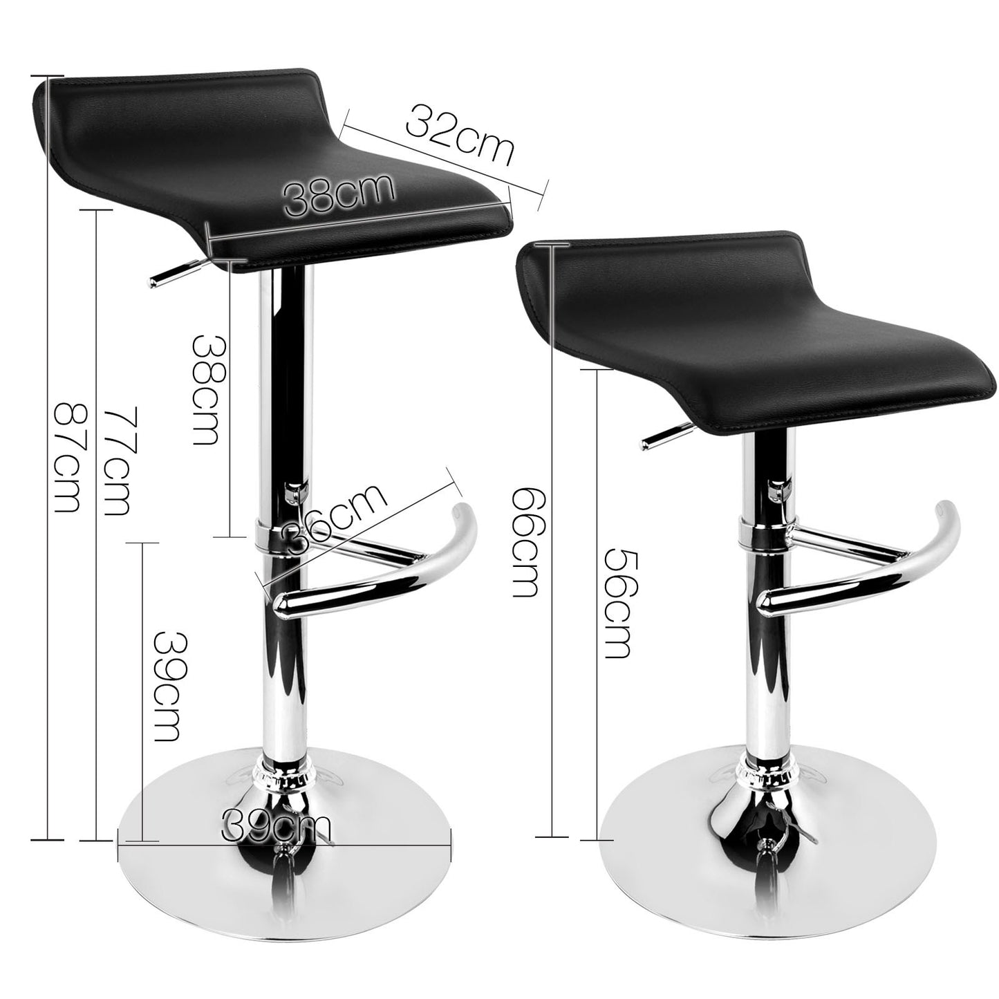 Set of 2 PU Leather Wave Style Bar Stools - Black - image2