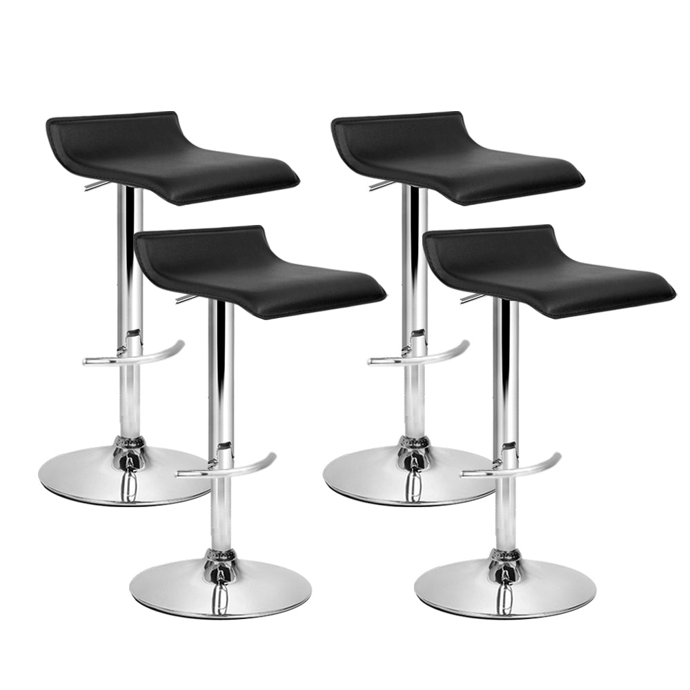 Set of 4 PU Leather Wave Style Bar Stools - Black - image1