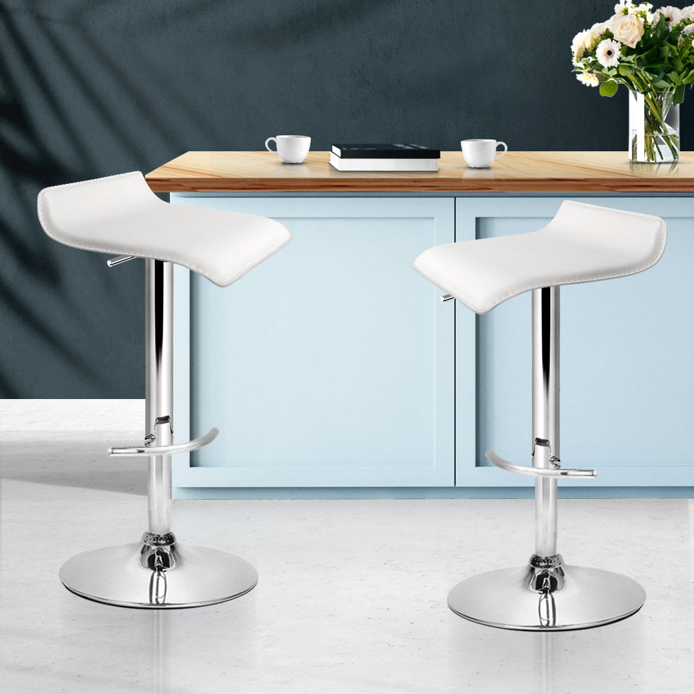 Set of 2 PU Leather Wave Style Bar Stools - White - image8