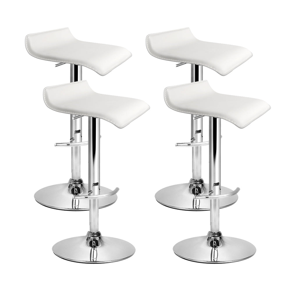 Set of 4 PU Leather Wave Style Bar Stools - White - image1