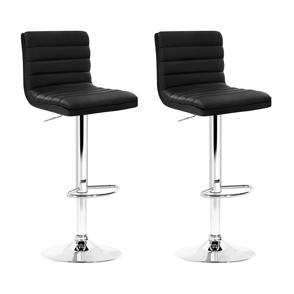 Set of 2 PU Leather Bar Stools Padded Line Style - Black - image1