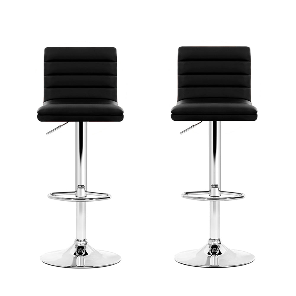 Set of 2 PU Leather Bar Stools Padded Line Style - Black - image4