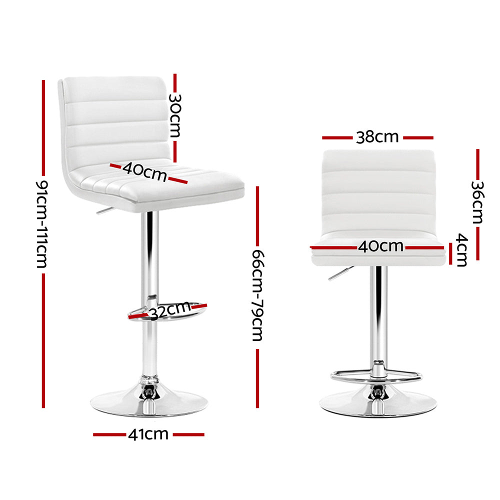 Set of 2 PU Leather Bar Stools Padded Line Style - White - image2