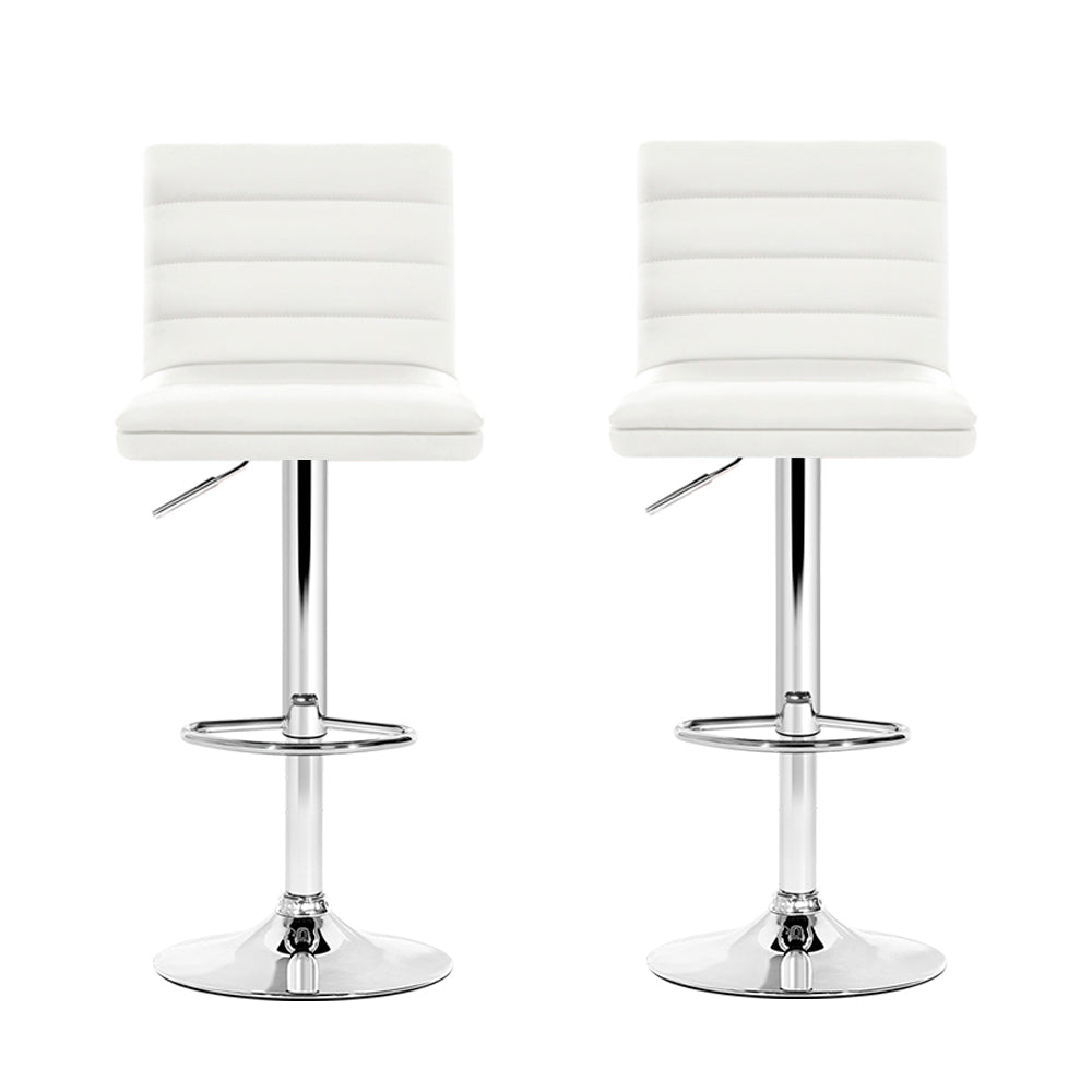 Set of 2 PU Leather Bar Stools Padded Line Style - White - image3