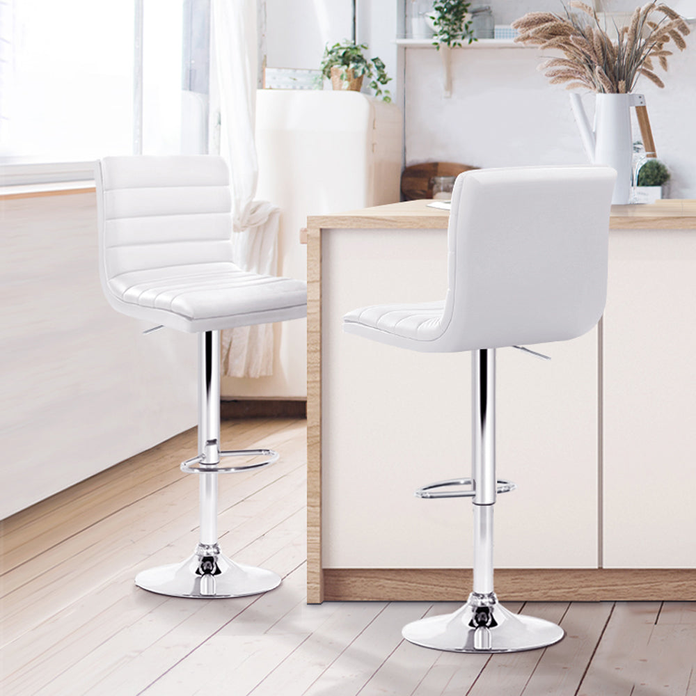 Set of 2 PU Leather Bar Stools Padded Line Style - White - image8