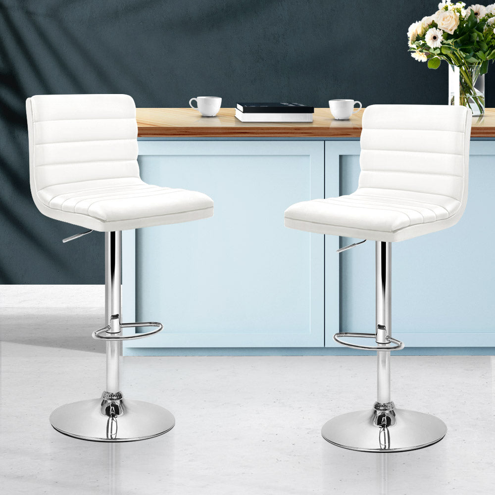 Set of 2 PU Leather Bar Stools Padded Line Style - White - image7