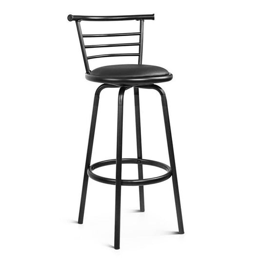 Set of 2 PU Leather Bar Stools - Black and Steel - image1