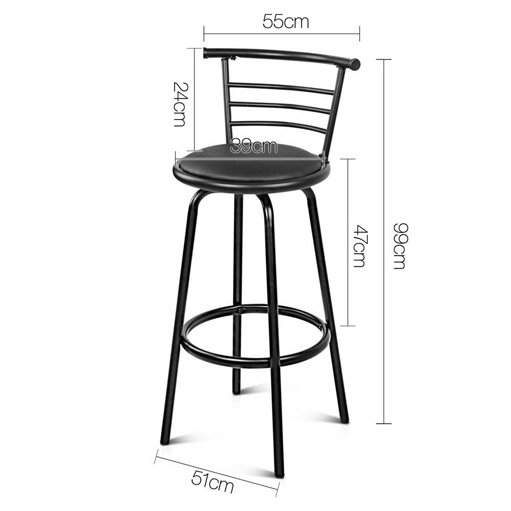 Set of 2 PU Leather Bar Stools - Black and Steel - image2