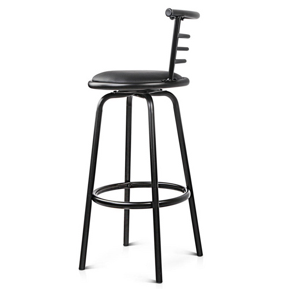 Set of 2 PU Leather Bar Stools - Black and Steel - image3