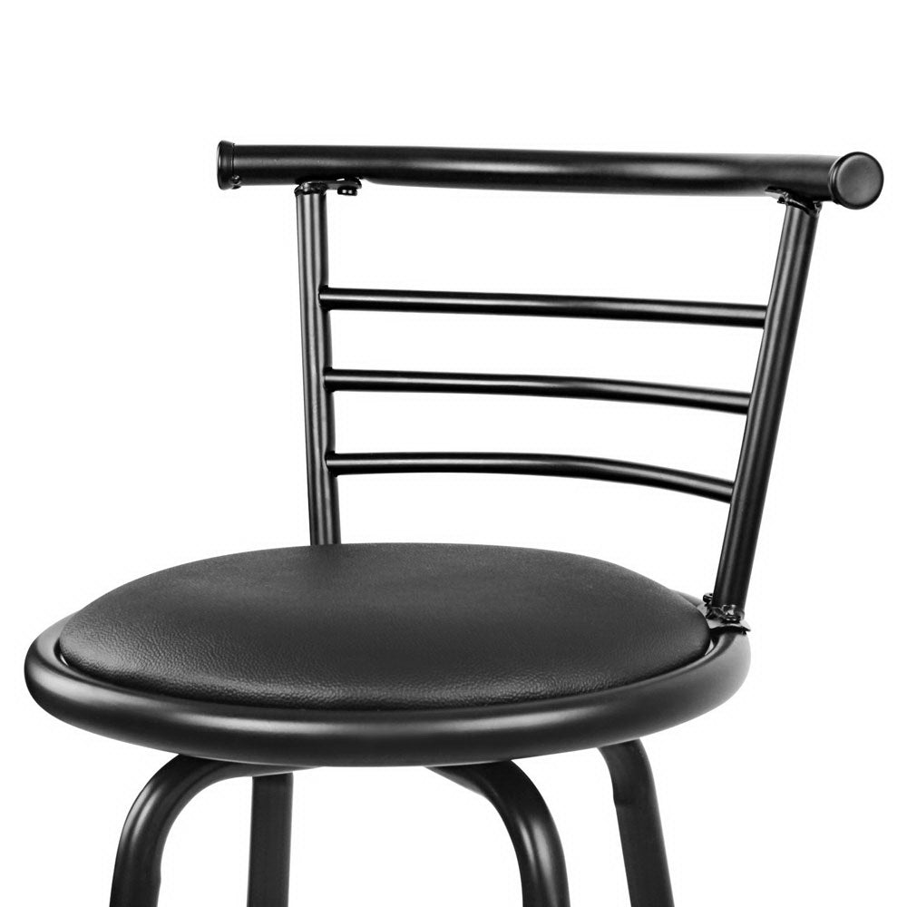 Set of 2 PU Leather Bar Stools - Black and Steel - image4