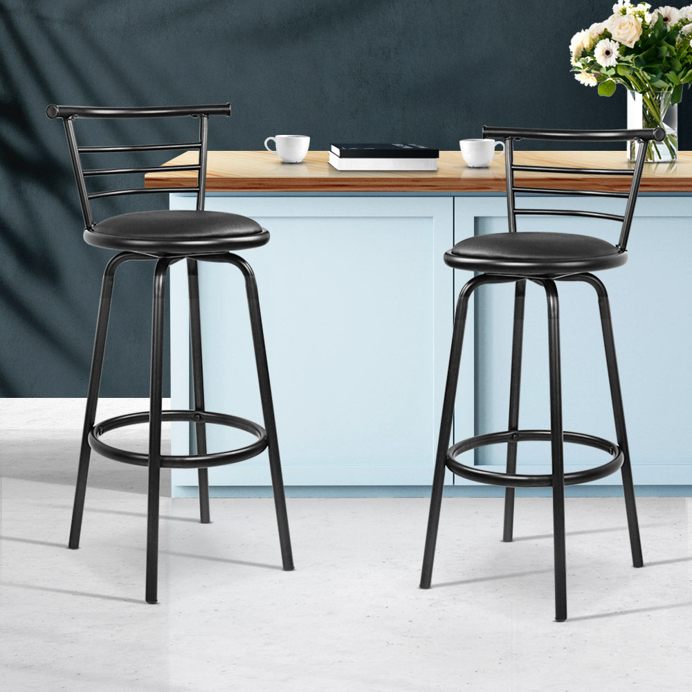 Set of 2 PU Leather Bar Stools - Black and Steel - image7