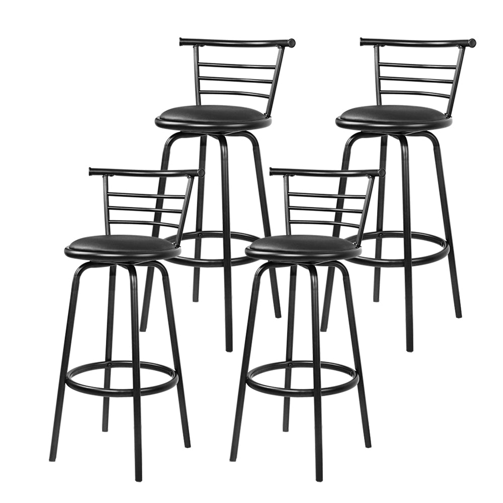 Set of 4 PU Leather Bar Stools - Black and Steel - image3