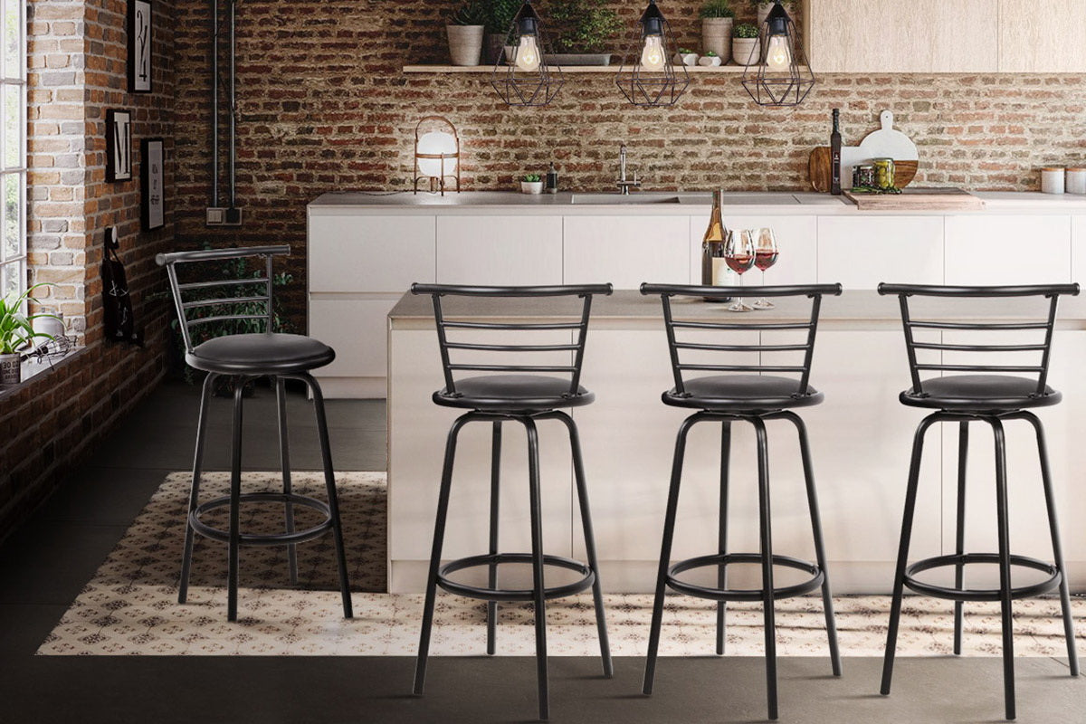 Set of 4 PU Leather Bar Stools - Black and Steel - image9