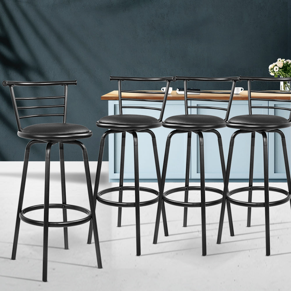 Set of 4 PU Leather Bar Stools - Black and Steel - image7