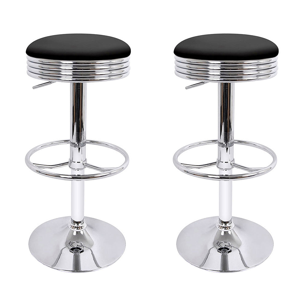 Set of 2 Backless PU Leather Bar Stools - Black and Chrome - image1