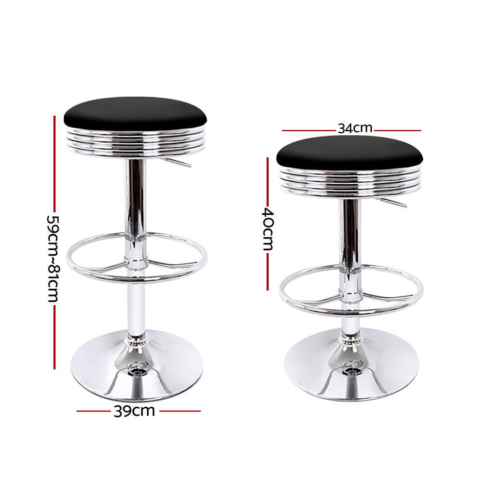 Set of 2 Backless PU Leather Bar Stools - Black and Chrome - image2