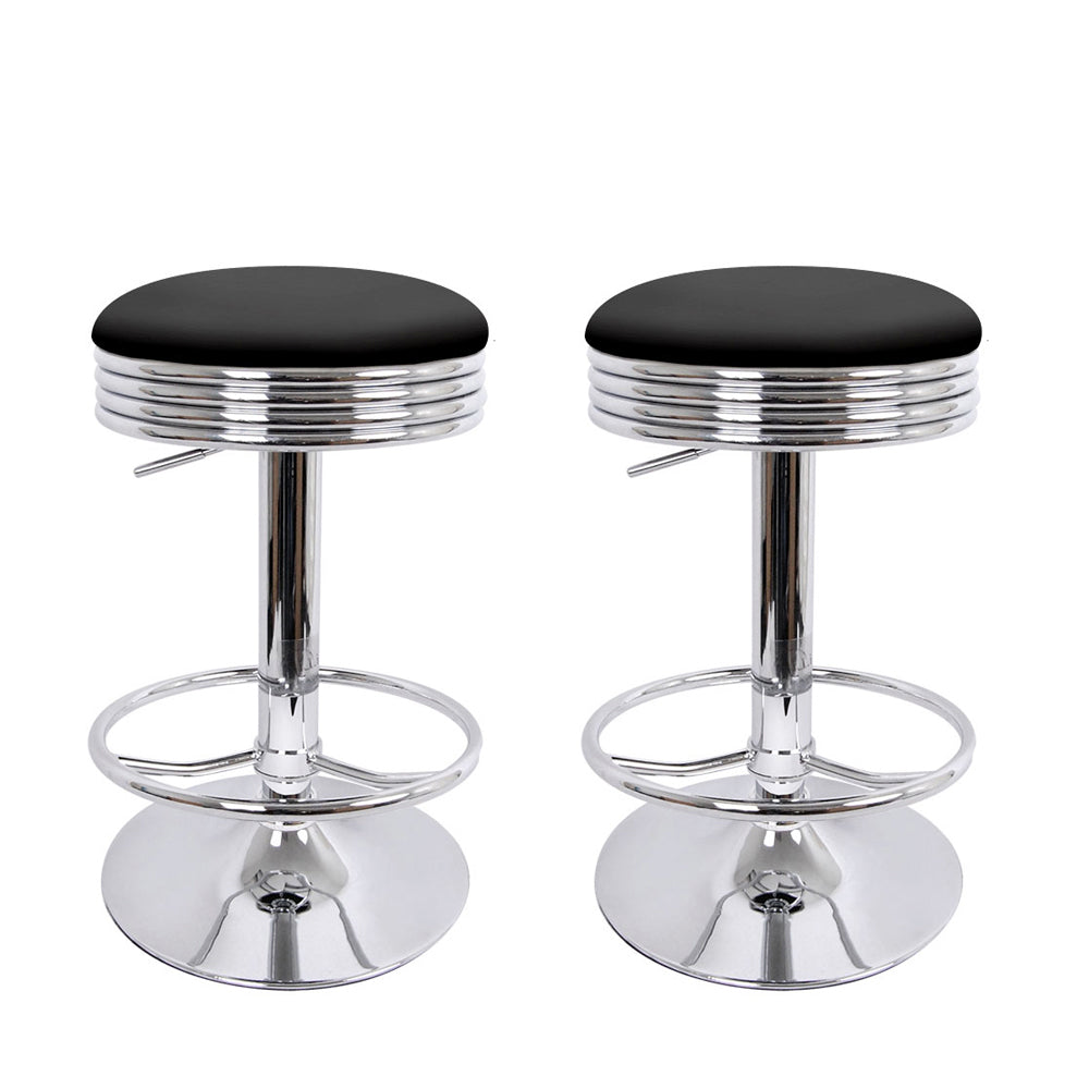 Set of 2 Backless PU Leather Bar Stools - Black and Chrome - image3