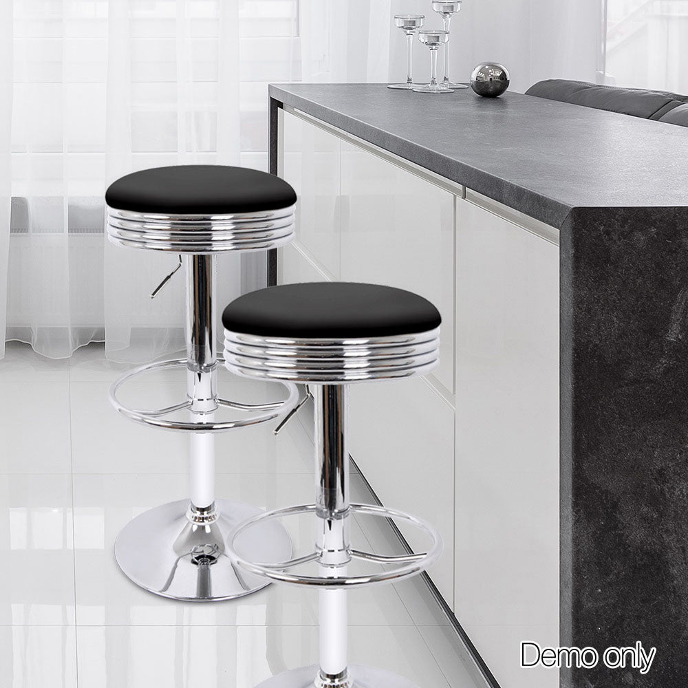 Set of 2 Backless PU Leather Bar Stools - Black and Chrome - image6