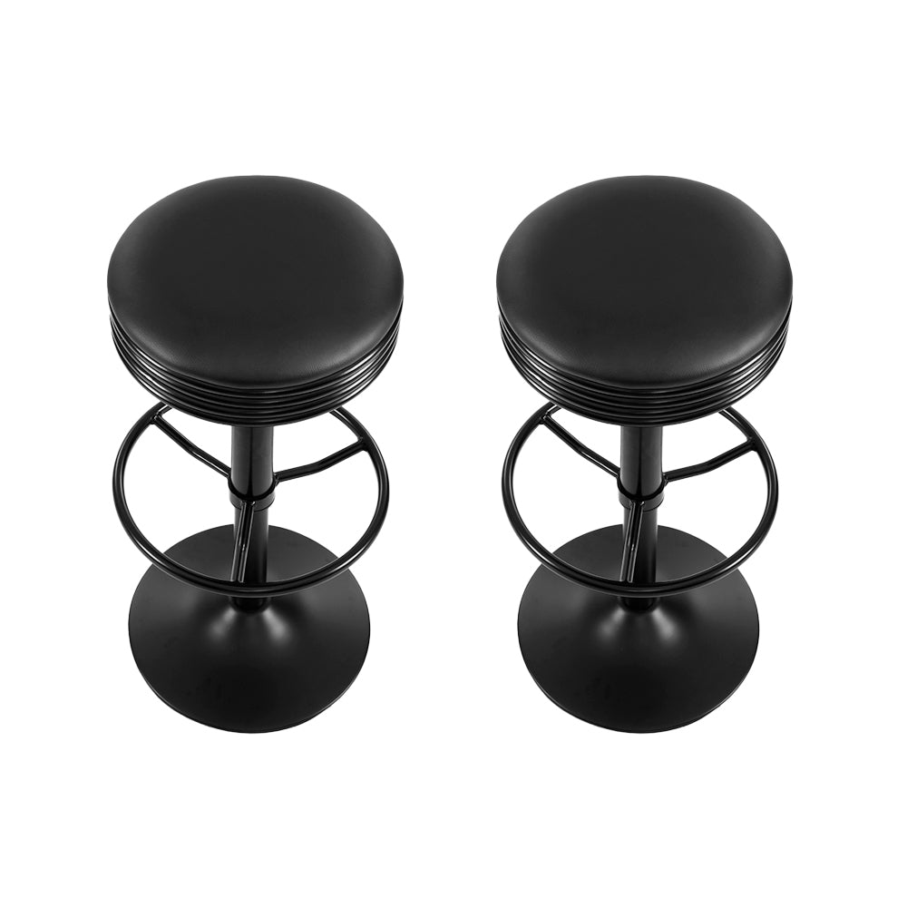 Set of 2 PU Leather Swivel Backless Bar Stools - Black - image3