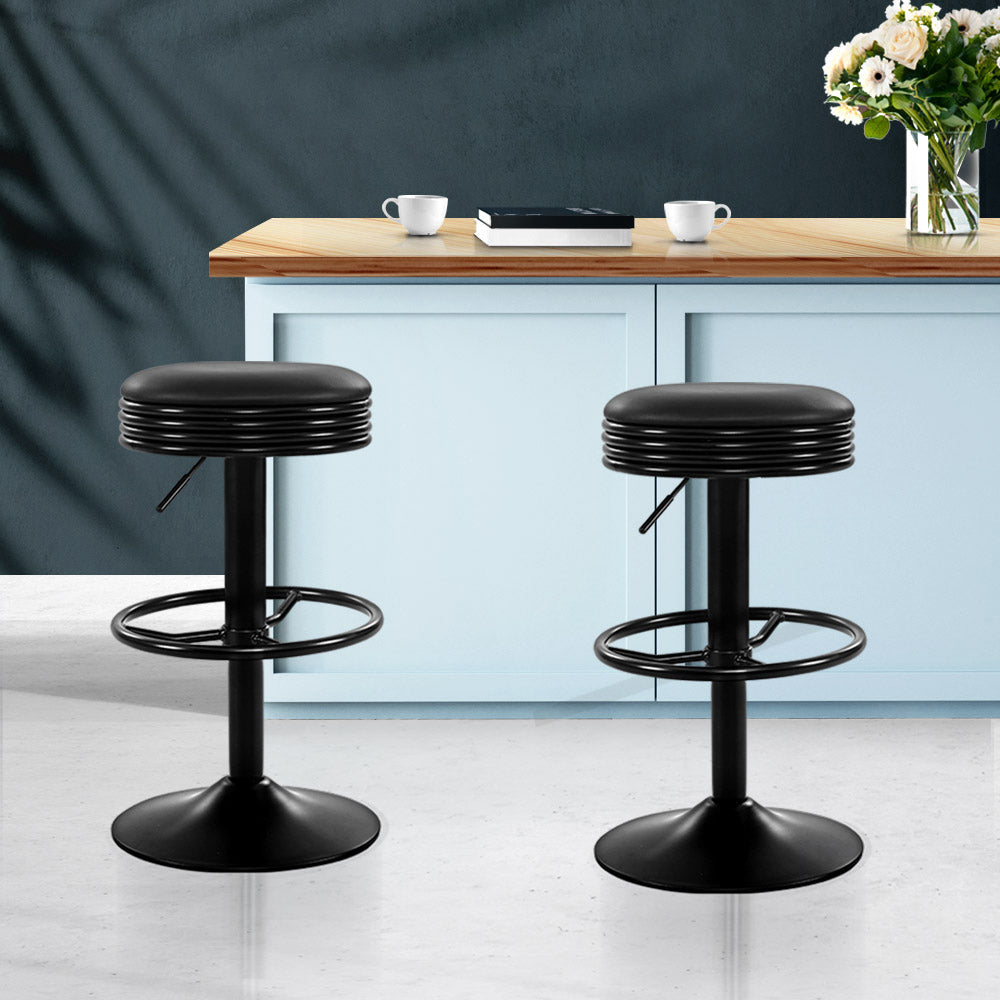 Set of 2 PU Leather Swivel Backless Bar Stools - Black - image7