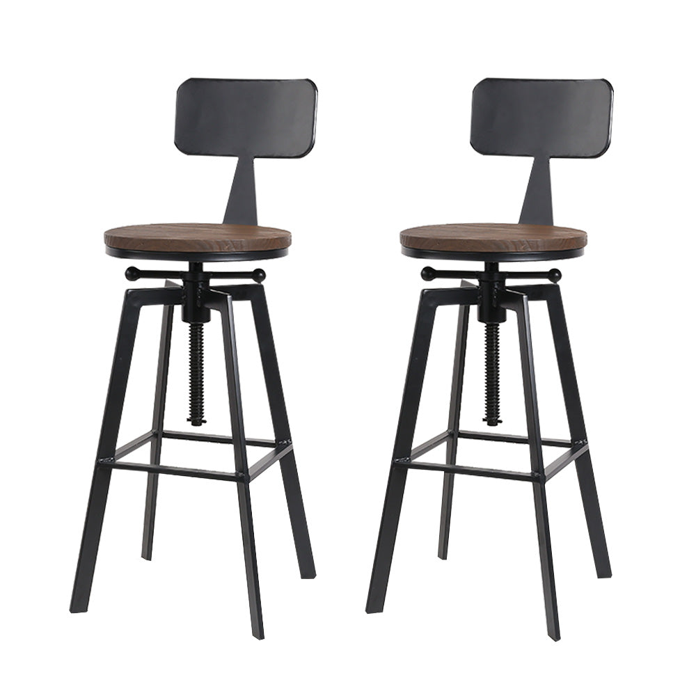 Set of 2 Rustic Industrial Style Metal Bar Stool - Black and Wood - image3