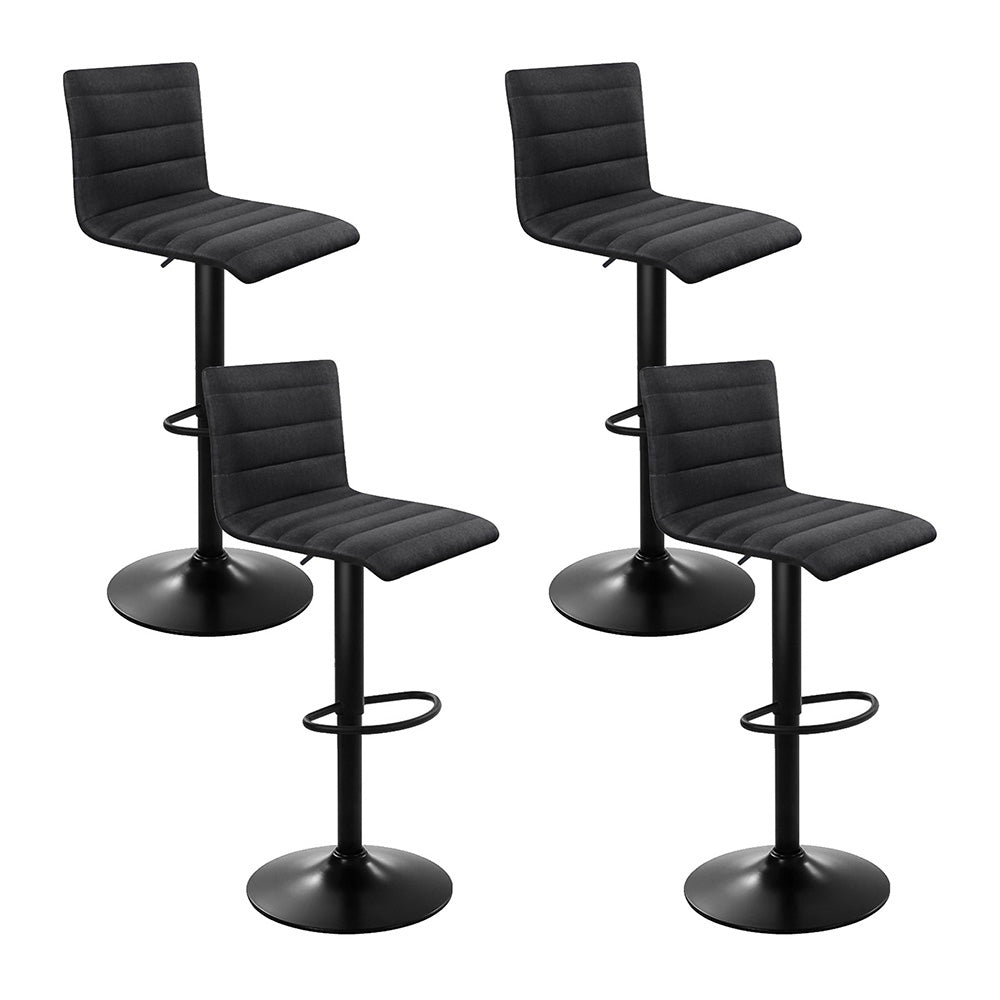 Set of 4 Faux Linen Bar Stools - Black - image1