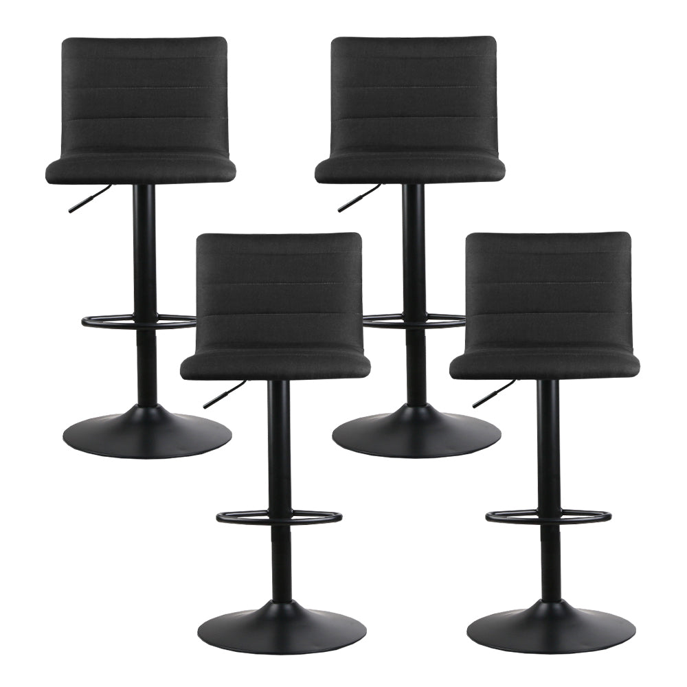 Set of 4 Faux Linen Bar Stools - Black - image3