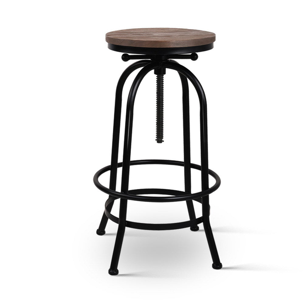 Bar Stool Industrial Round Seat Wood Metal - Black and Brown - image1